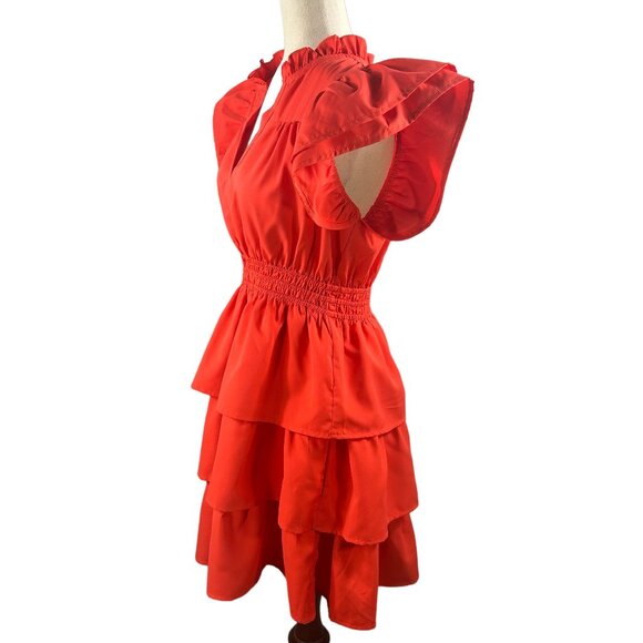 Like new! Ces Femme Orange Smocked Waist Tiered Ruffle Dress Size Medium - Picture 2 of 7